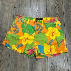 Polo Ralph Lauren Tropical Floral Print Shorts Hawaiian Linen Blend Women 12